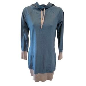Toad & Co Intermosso Hooded pocket Dress organic cotton teal blue EUC XS lounge